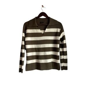 Talbots Striped Collar Sweater Long Sleeve Women‎ Size S Green White Wool Blend